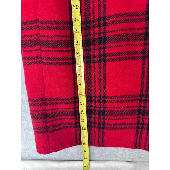 VTG Eddie Bauer Women's sz 8 Wool Blend Red & Black Plaid Midi Skirt 90s Fringe - Picture 6 of 10